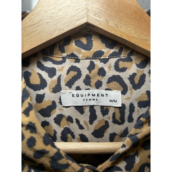 Equipment Femme Essential Long-Sleeve Leopard-Print Silk‎ Blouse Size M - Picture 4 of 10